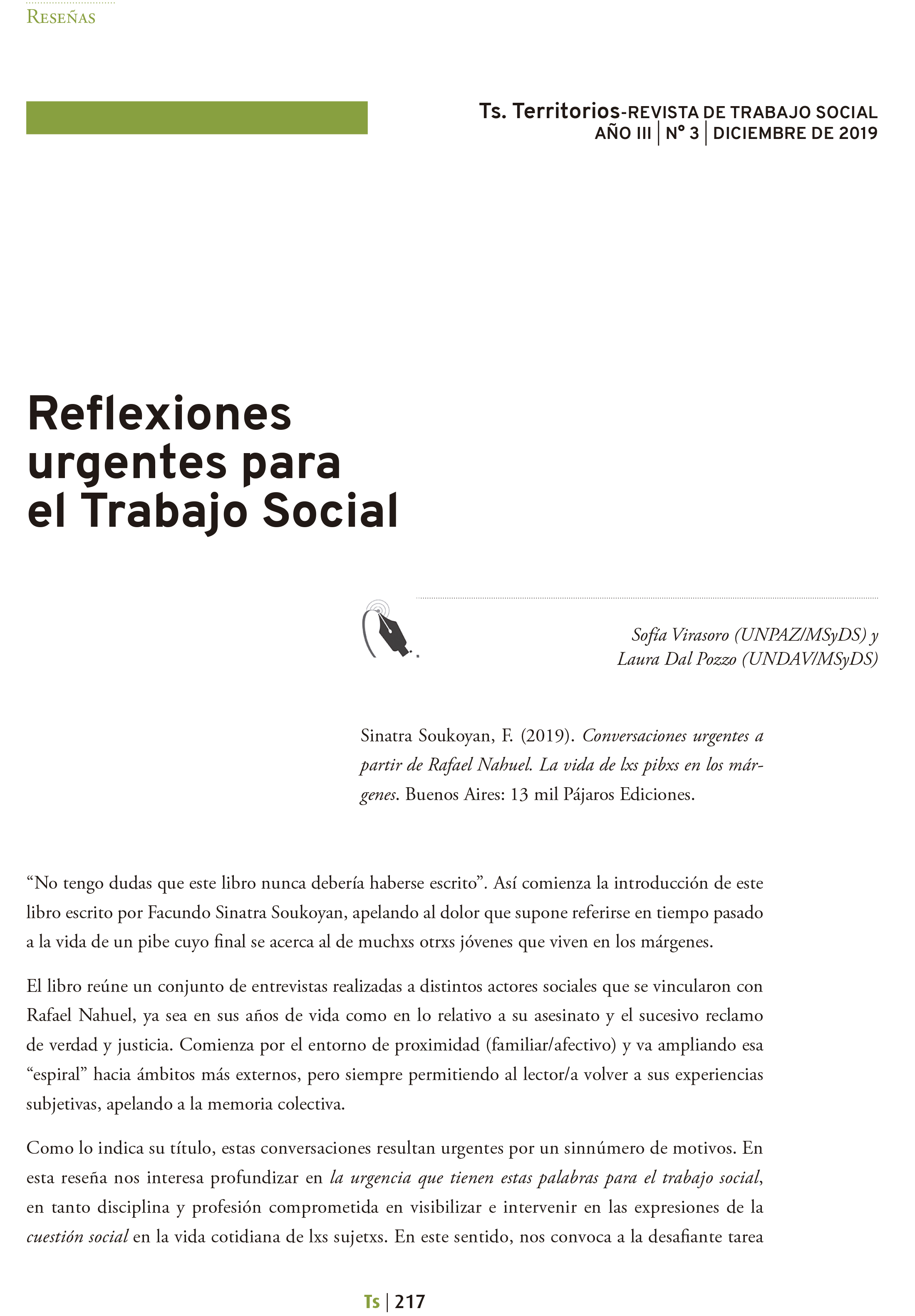 Reﬂexiones urgentes para el Trabajo Social | Ts. Territorios-REVISTA DE  TRABAJO SOCIAL